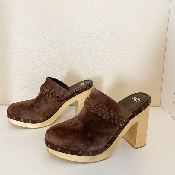 PAIGE ‘Alex’ Platform Clog in brown Suede with festival braided leather Size 11 - Picture 3 of 11